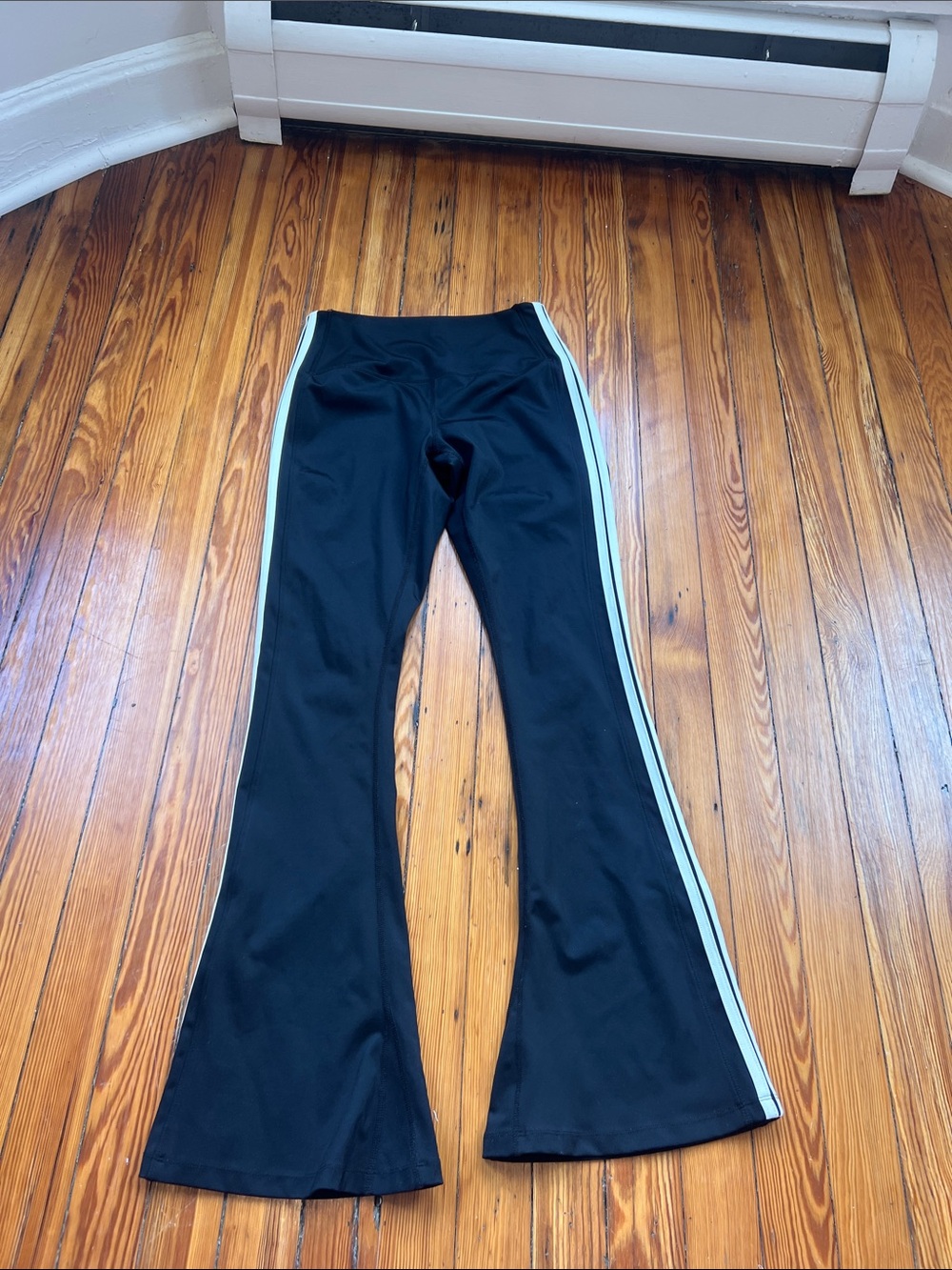 Split 59 Black Flared Pants with White Side Stripe - Size L